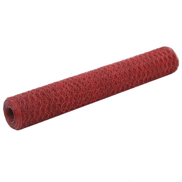 Grillage à poule 25 m x 1 m – Acier avec revêtement PVC rouge