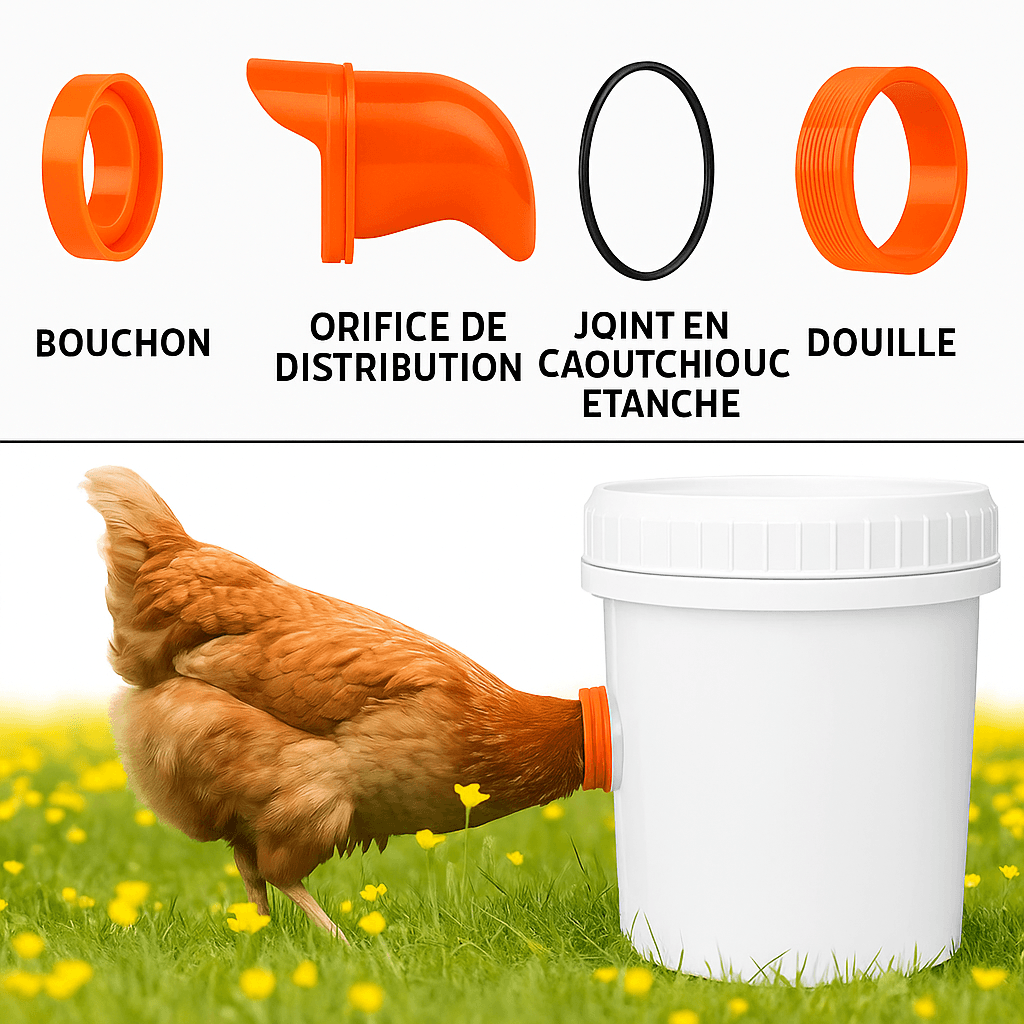 Mangeoire à Poulet En Plastique Robuste - Distributeur Nourriture Trémie 3 Kg Pour Volailles (Poules, Oies) - Facile à Nettoyer, Base Stable
